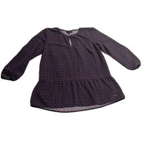 Women’s Tommy Hilfiger Sz Small Navy Red White Polyester  Top Keyhole 3/4 Sleeve